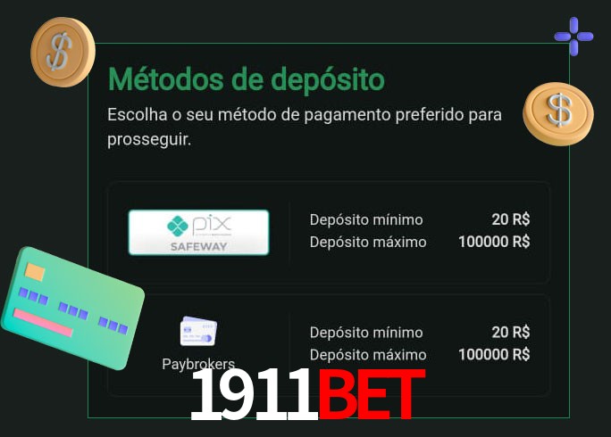 O cassino 1911Bet oferece uma grande variedade de métodos de pagamento